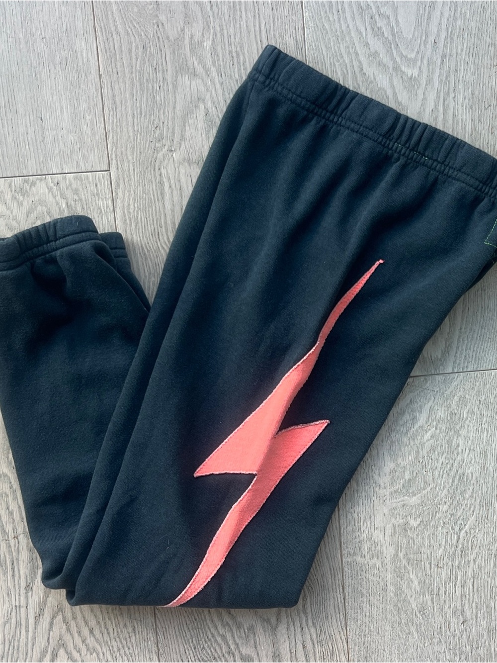 Aviator Nation Kids Size 12 Charcoal Sweatpants with Coral Pink Lightning Bolt
